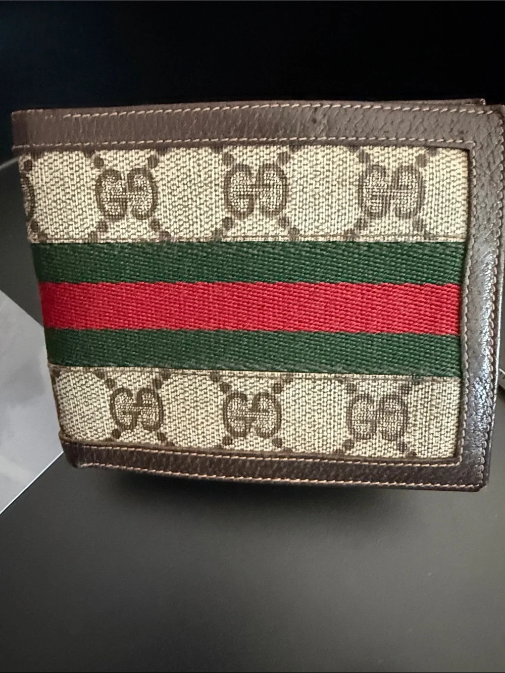 Gucci Brown GG Canvas Wallet with Green and Red Web Stripe
